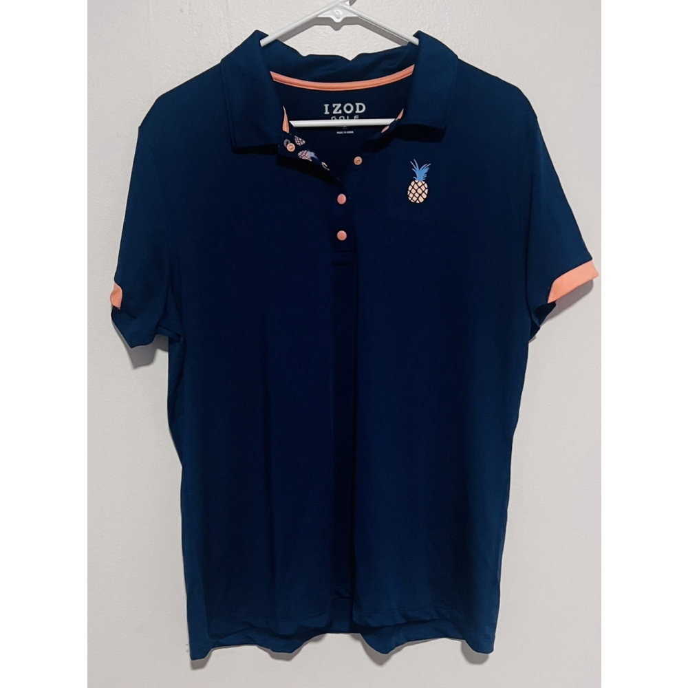 Izod Golf Polo Shirt Women’s XL Navy Coral Pineapple Logo Tropical Active Top
